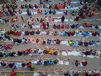 High angle view of people in temple