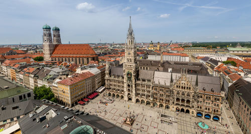 High angle view of buildings in city