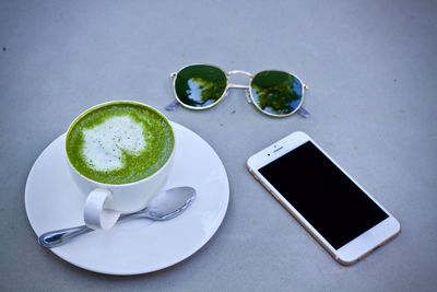 High angle view of coffee on table