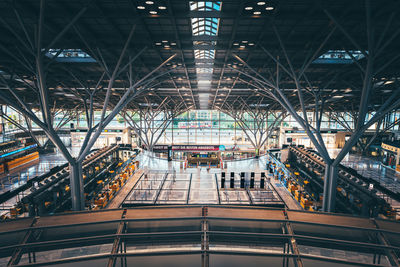 High angle view of train at railroad station