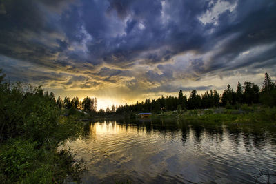 Scenic view of lake against sky during sunset