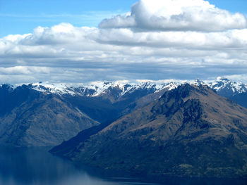 Scenic view of snowcapped mountains against sky