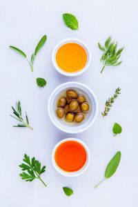 High angle view of food on white background