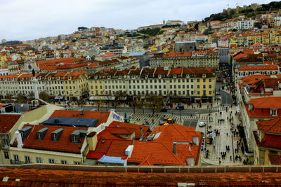 High angle view of town against sky