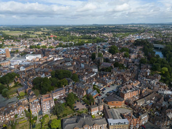 An aerial view of the market town of shrewsbury in shropshire, uk