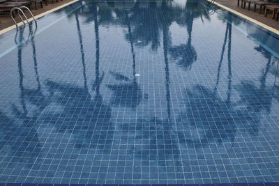 High angle view of wet swimming pool