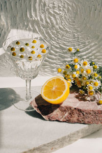 High angle view of drink on table