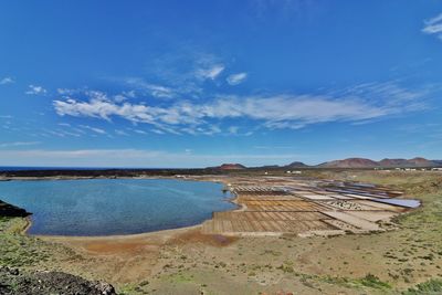 Panoramic view of sea against blue sky