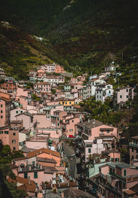 High angle view of buildings in town