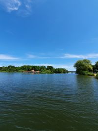 Scenic view of lake against blue sky