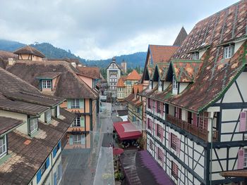 Buildings in town against sky