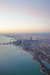 High angle view of city at waterfront