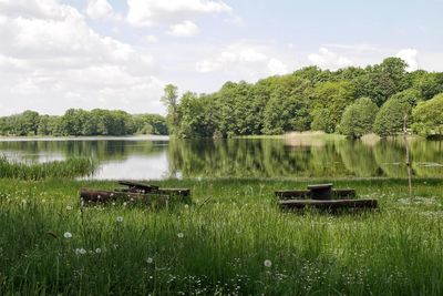 Scenic view of lake against sky