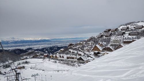 Scenic view of snow covered mountain against sky