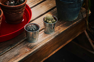 High angle view of drink on table