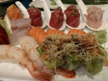 Close-up of served food in plate