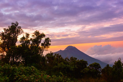 Scenic view of mountains against sky during sunset