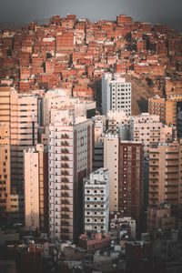 High angle view of buildings in city