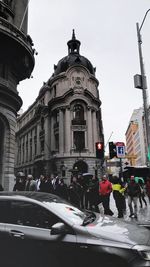 Tourists on city street