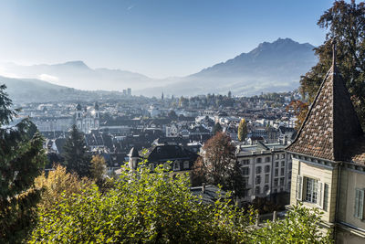 High angle view of buildings in city