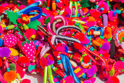 High angle view of multi colored candies for sale in market