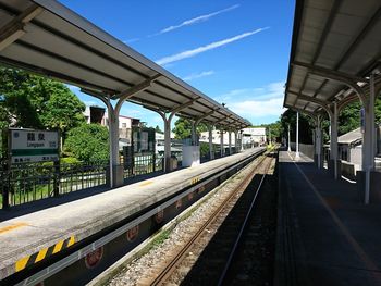 Railroad station platform against sky