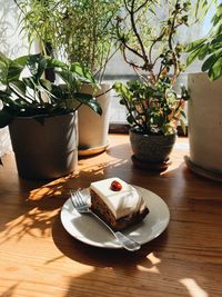 High angle view of carrot cake on table