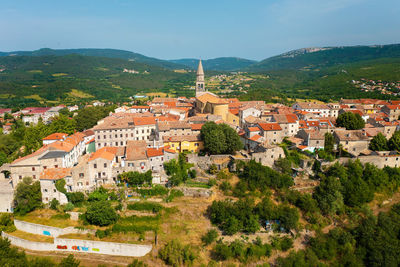 High angle view of townscape against sky