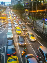 High angle view of traffic on road at night