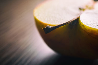 High angle view of lemon slice on table