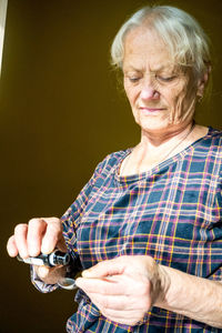 Close-up of woman holding hands