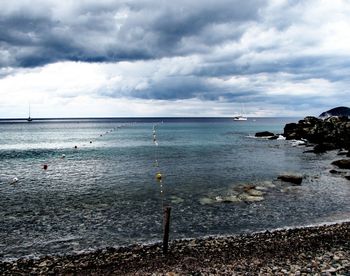 Scenic view of sea against cloudy sky