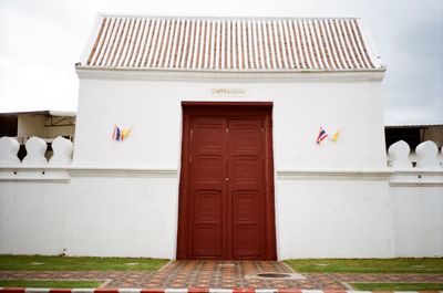 Closed door of building