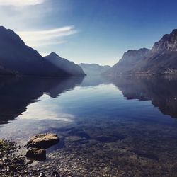 Scenic view of lake with mountains in background