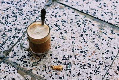 High angle view of coffee on table