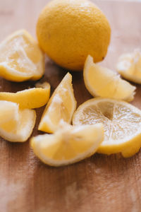 Close-up of lemon slices on table