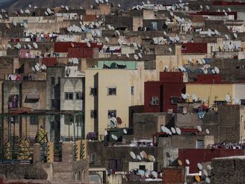 High angle view of houses in town