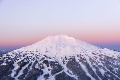 Scenic view of snowcapped mountains against clear sky