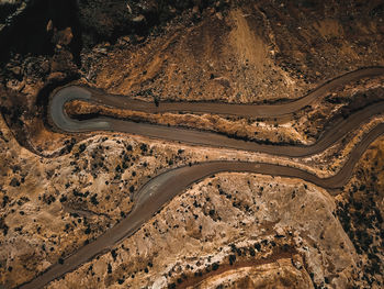 High angle view of winding road on landscape