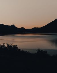 Scenic view of lake against sky during sunset