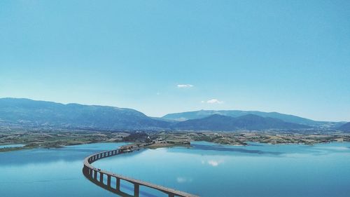 Scenic view of lake against blue sky