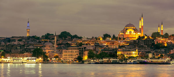 Illuminated buildings in city