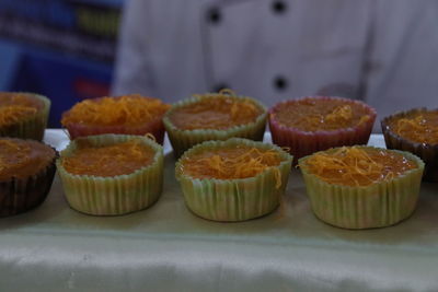 Close-up of cupcakes on table