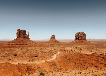 Rock formations in desert against clear sky