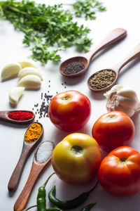 High angle view of fruits on table