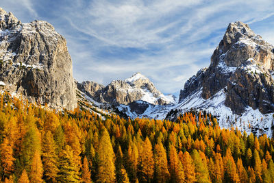 Scenic view of mountains against sky during winter