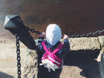 High angle view of girl standing on promenade