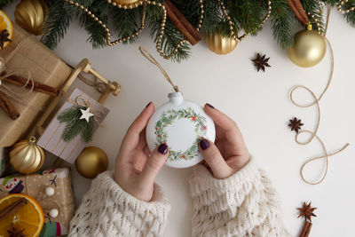 Christmas decorations on table