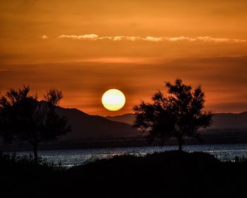 Scenic view of calm lake at sunset