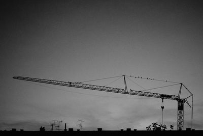 Low angle view of silhouette cranes against clear sky